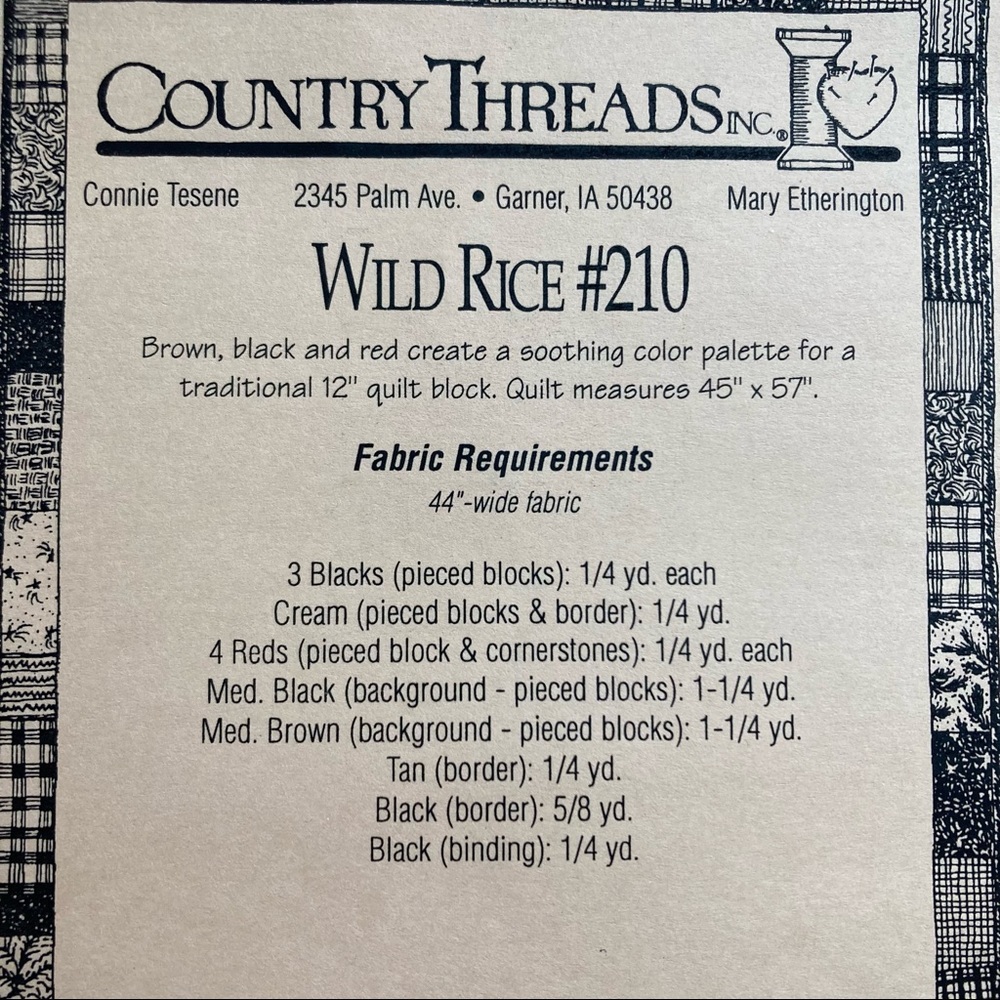 Quilt Pattern - Country Threads Wild Rice 45” x 57” Easy Primitive Style Design - Picture 3 of 6